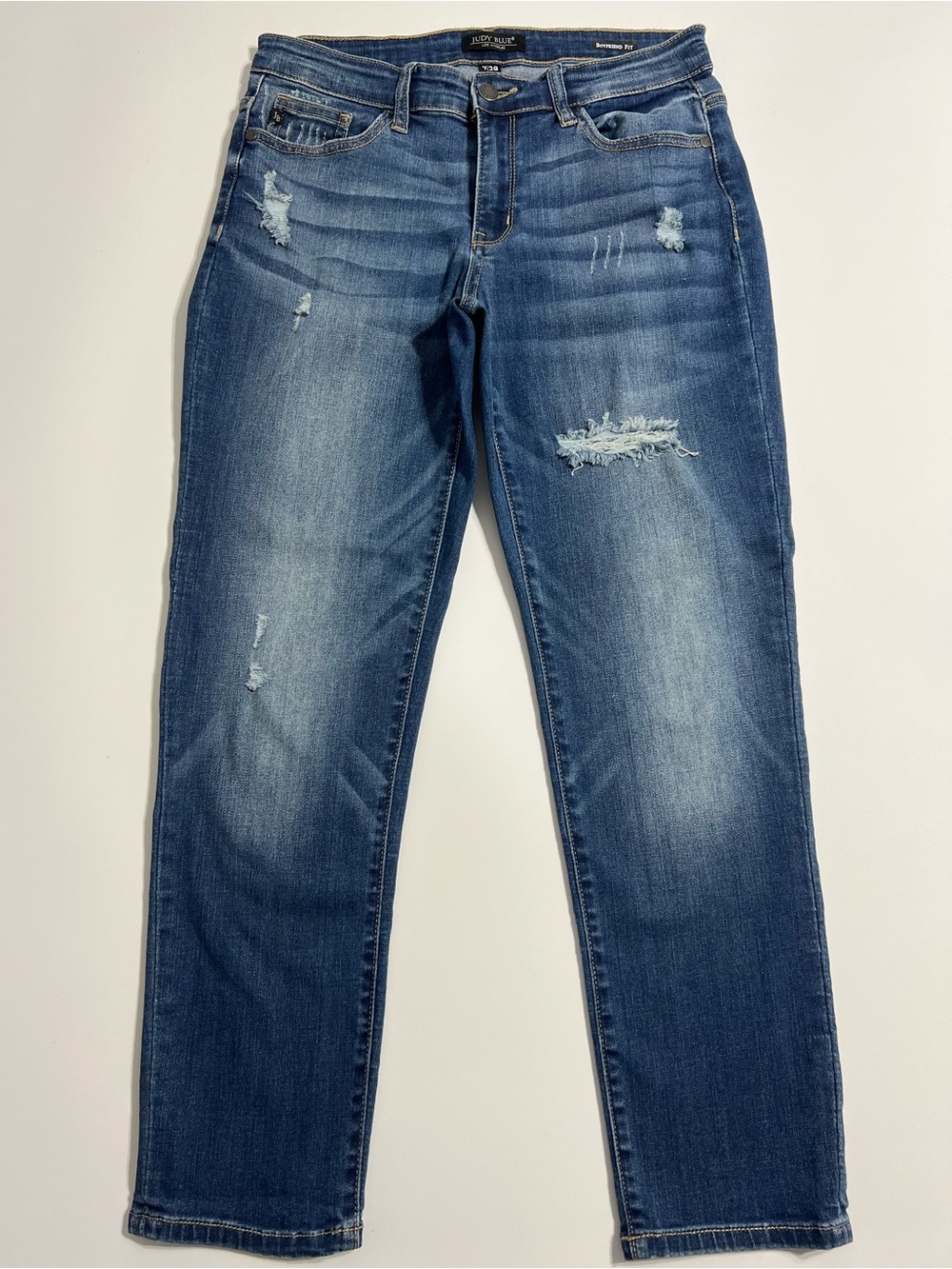 Judy Blue Boyfriend Jeans 7/28 Distressed Mid Rise Stretch Denim JB8275MD
